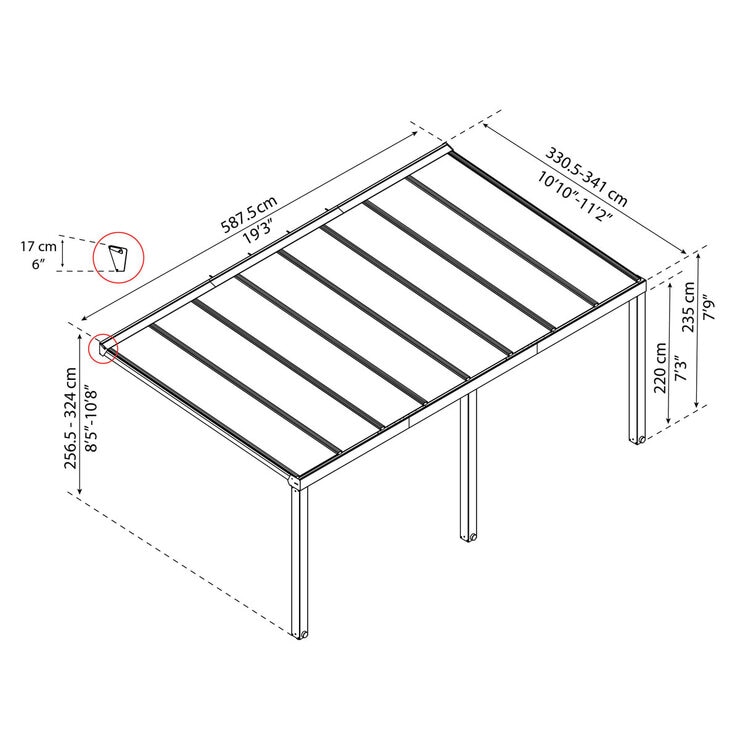 Palram Canopia Stockholm 11ft 2" x 19ft 3" (3.4 x 5.9m) Aluminium Patio Cover