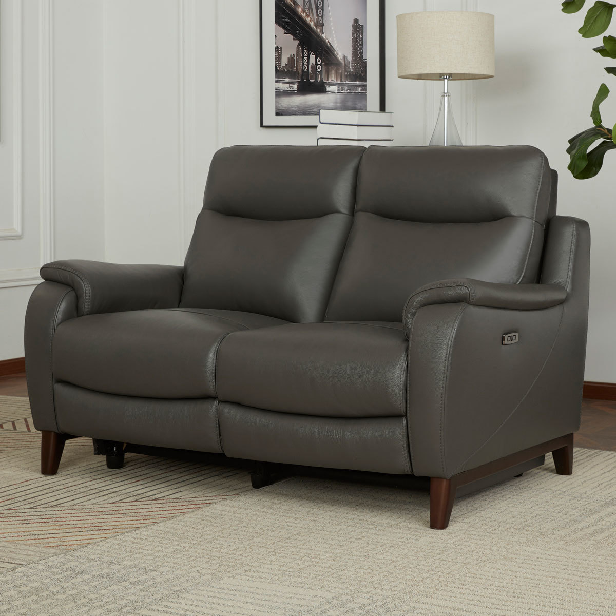 Gilman Creek Barrett 2 Seater Grey, Small Scale Leather Reclining Sofa