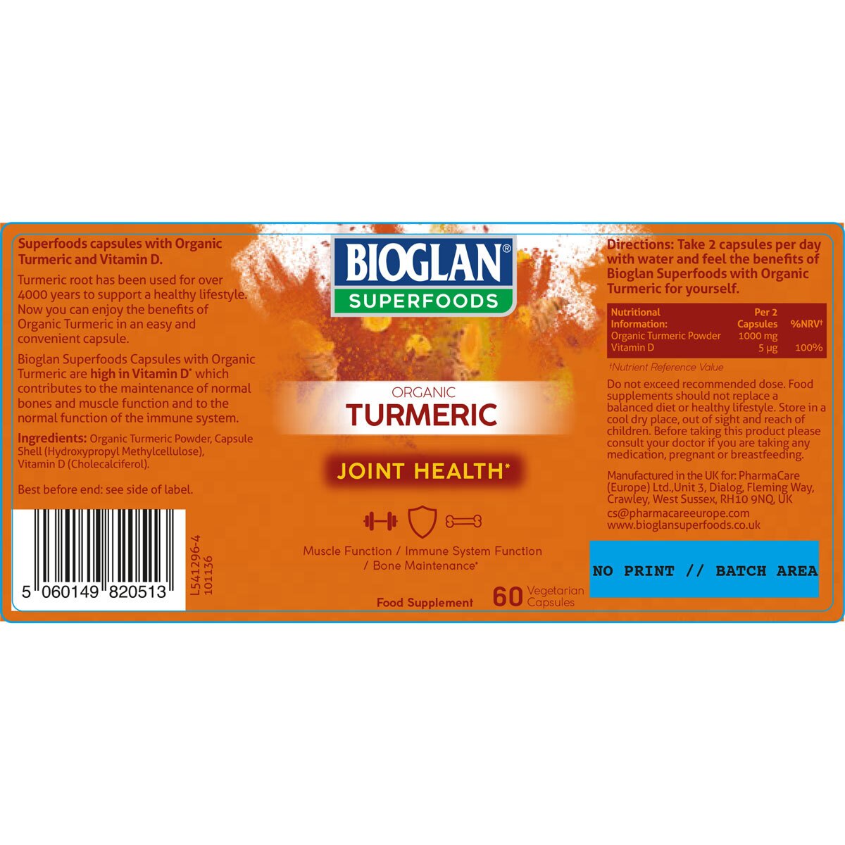 Bioglan Superfoods Organic Turmeric, 2 x 60 Capsules (2 Months Supply