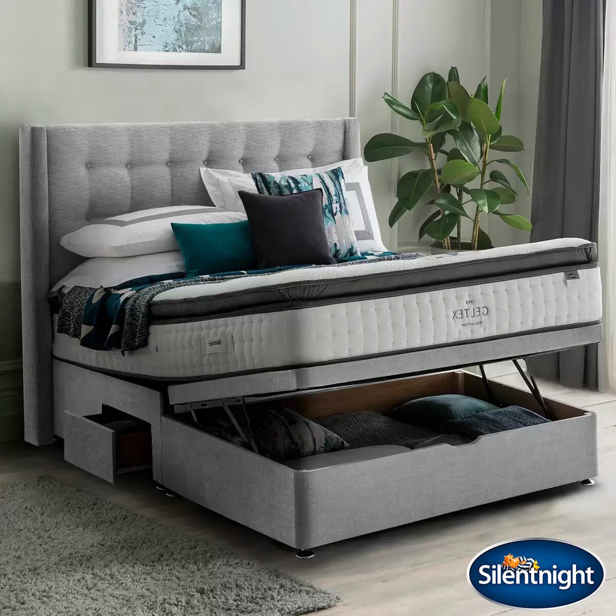 Silentnight Ottoman Divan Base with Bloomsbury Headboard in 4 Colours & 3 Sizes Silentnight Ottoman Divan Base with Bloomsbury Headboard in 4 Colours & 3 Sizes