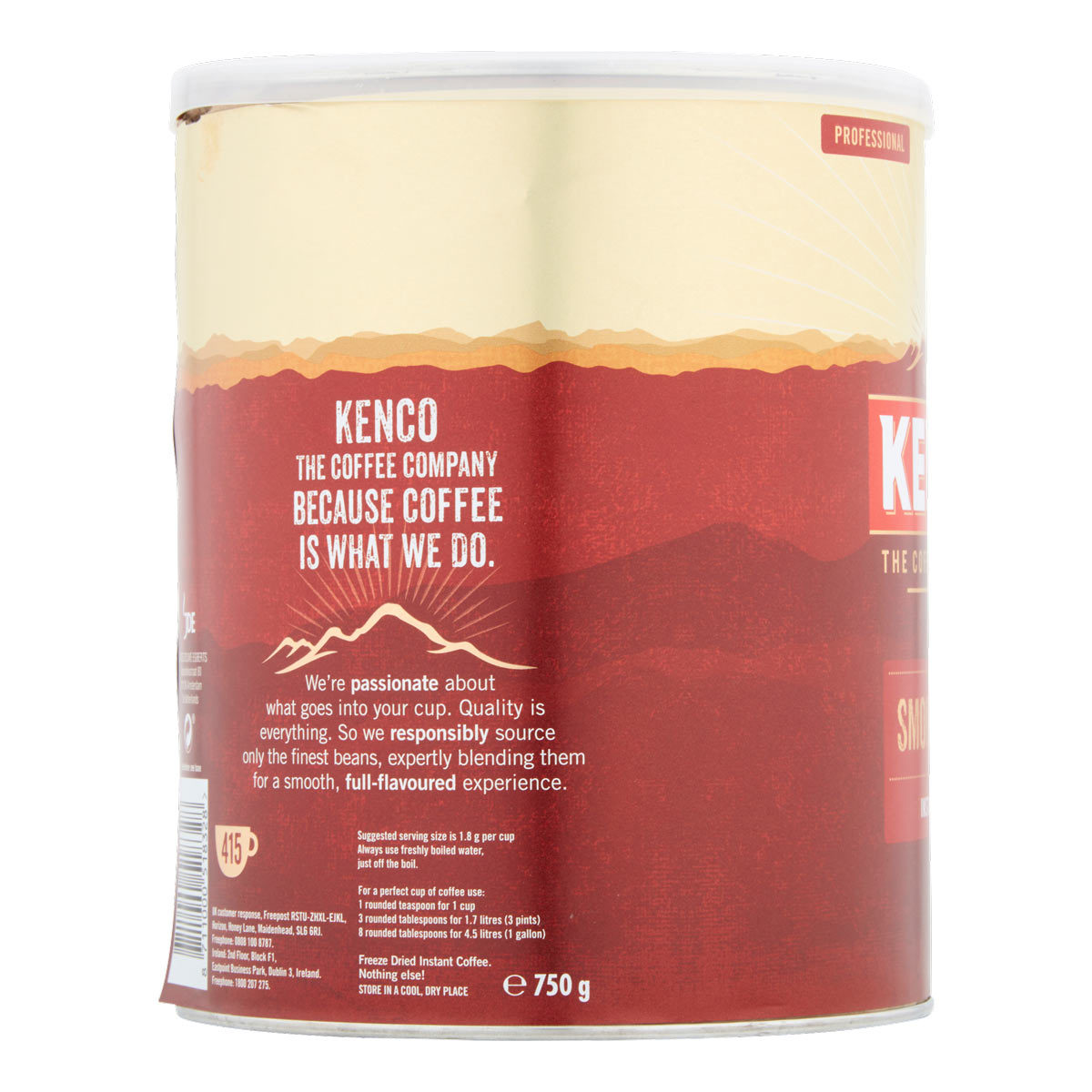 Image to show back of tin of Kenco Smooth Coffee in Red tin