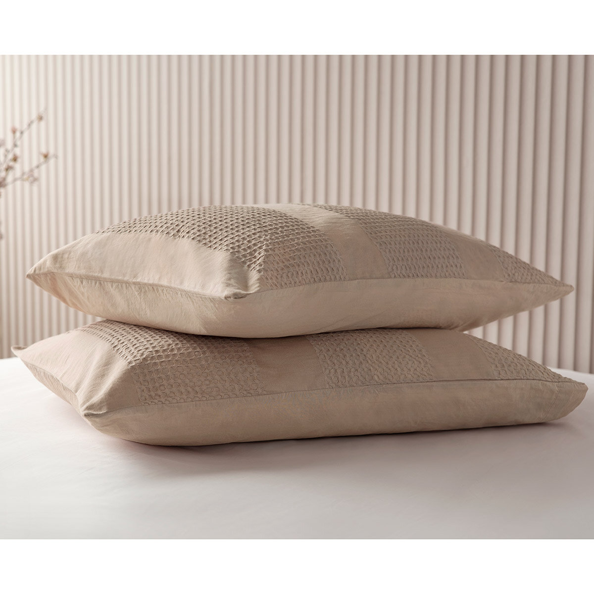 Belledorm Waffle Stripe Duvet Set in 4 sizes, Latte