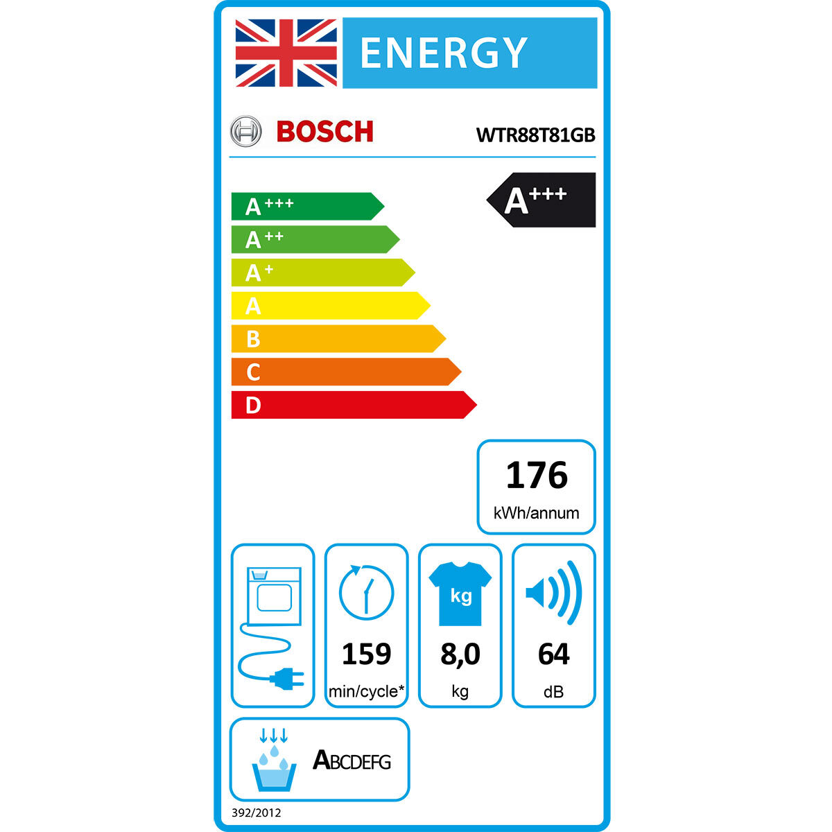 Bosch Serie 6 WTR88T81GB, 8kg, Heat Pump Tumble Dryer, A+++ Rated in White
