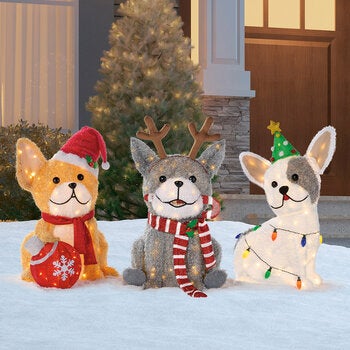 25 inch LED Dog Family With LED Lights- Set of 3 25 inch LED Dog Family With LED Lights- Set of 3