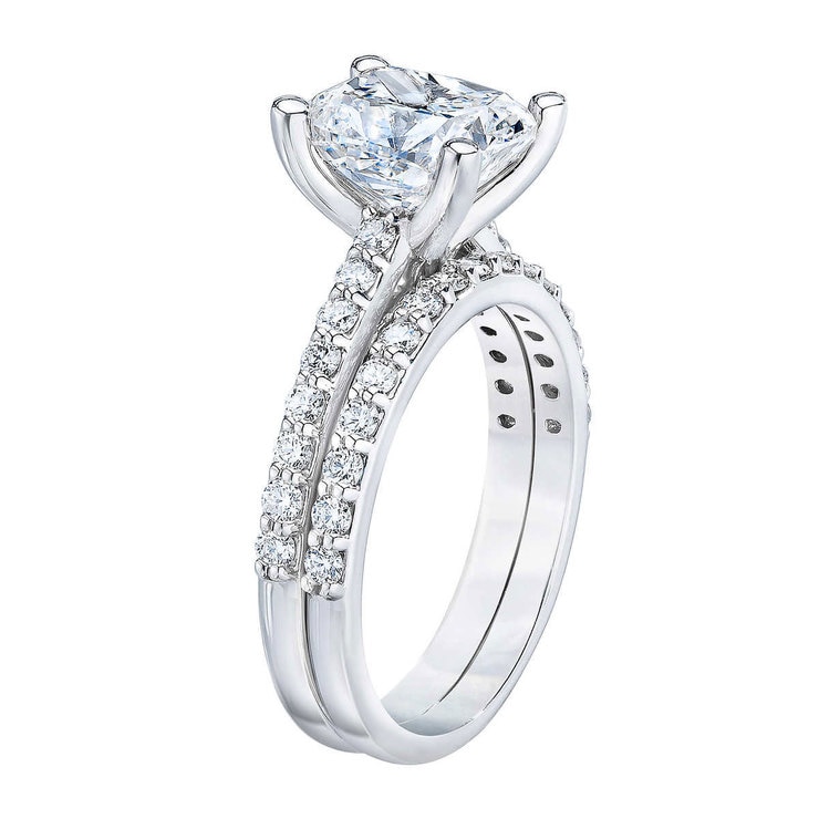 3.66ctw Cushion Cut Diamond Wedding Ring Set, Platinum