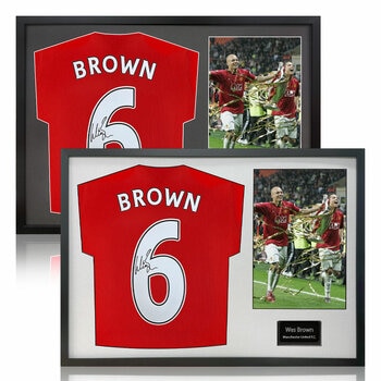 Wes Brown Signed Framed Manchester United Football Shirt including 1 Photo in 2 Options: White or Black Mount