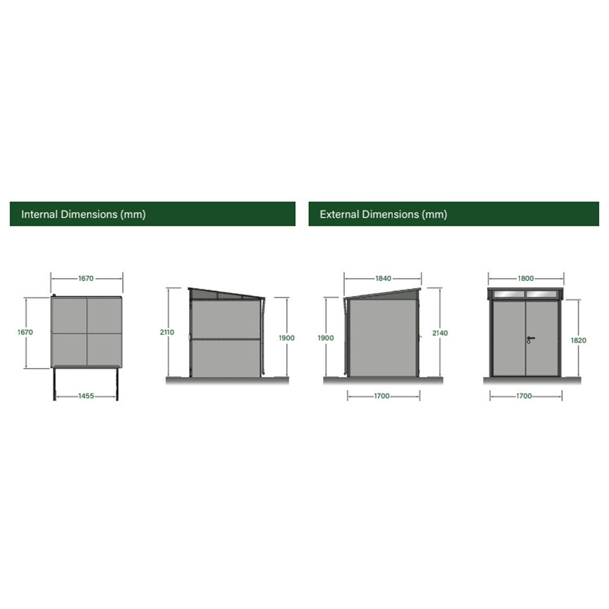 Hixon Shed 5ft 11" x 6ft (1.8m x 1.84m) In Green