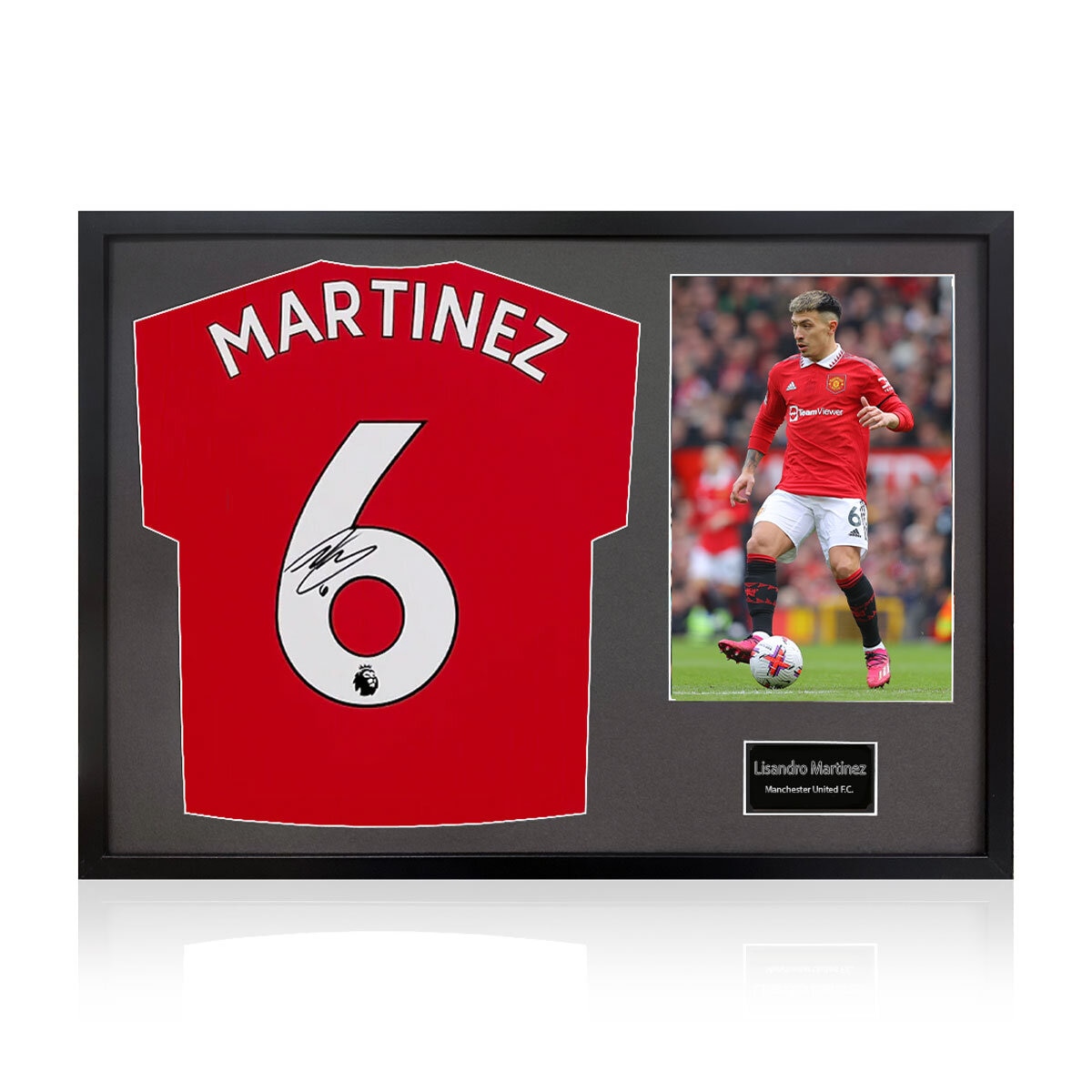 Lisandro Martinez Signed Framed Manchester United Football Shirt including 1 Photo in 2 Options: White or Black Mount