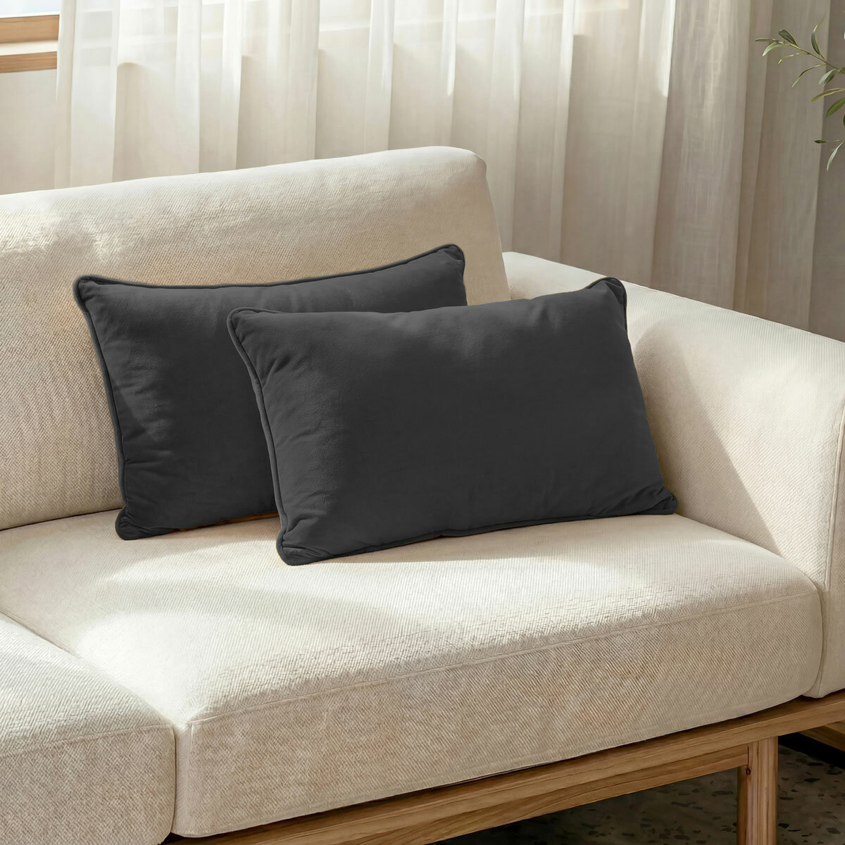 Sutton Place Collection Black Velvet Cushion 2 Pack, 35 x 55 cm