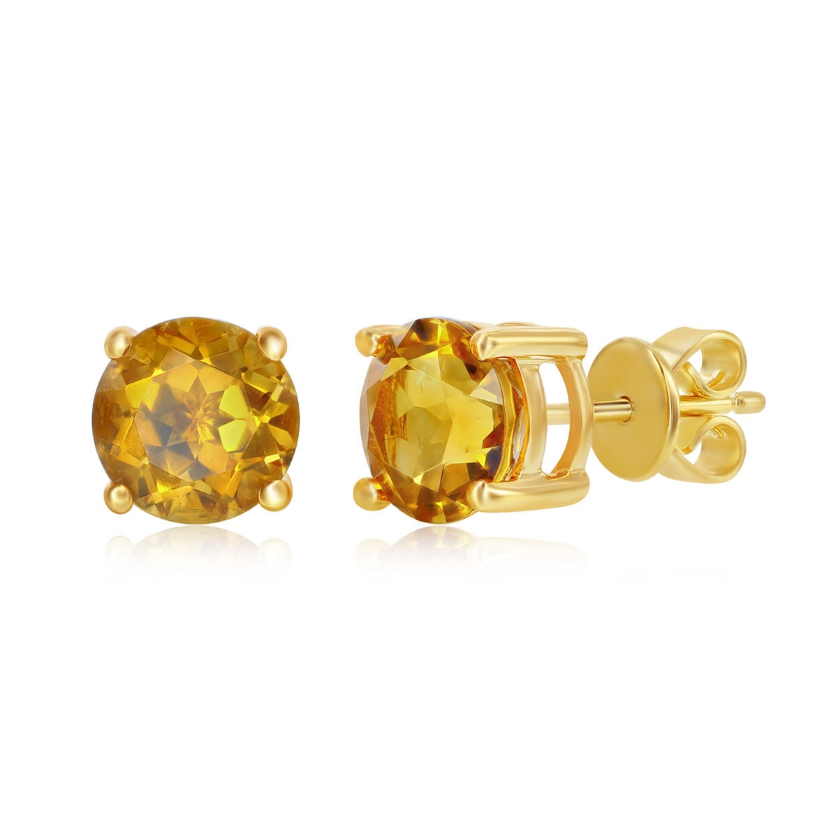 Round Cut Citrine Stud Earrings, 14ct Yellow Gold