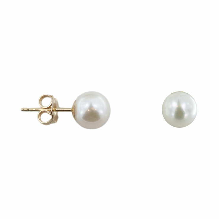 7-7.5mm Cultured Freshwater White Pearl Earrings, 14ct Yellow Gold