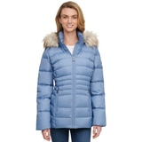 Andrew Marc Women's Short Down Jacket with Faux Fur Trim Hood in Dusk Blue