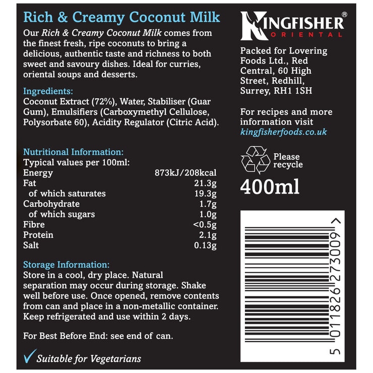 Kingfisher Oriental Coconut Milk, 6 x 400ml