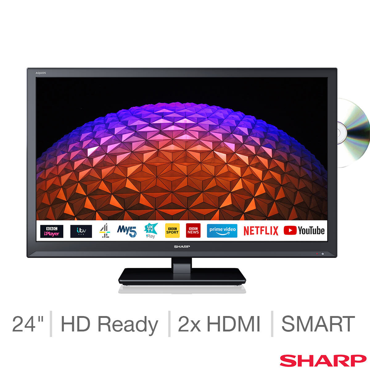 Sharp 1t C24be0kr1fb 24 Inch Hd Ready Smart Tv With Built In Dvd Player Costco Uk