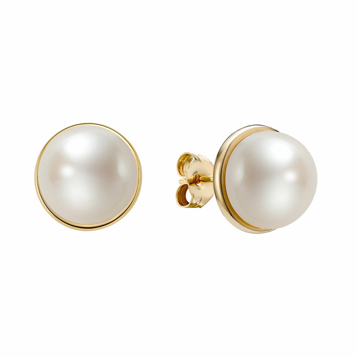 10-10.5mm Cultured Freshwater White Pearl Bezel Earrings, 14ct Yellow Gold