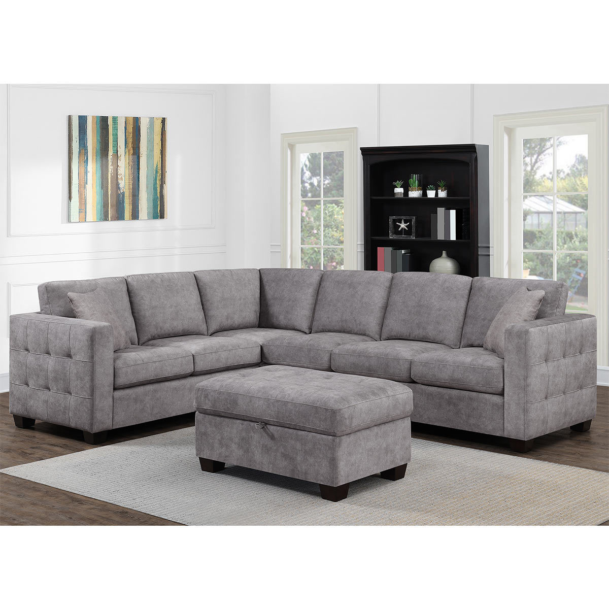 Thomasville Kylie Grey Fabric Corner Sofa With Storage Ottoman