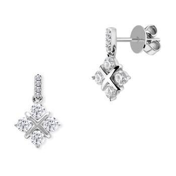 0.64ctw Round Brilliant Cut Diamond Quatrefoil Drop Earrings, 18ct White Gold