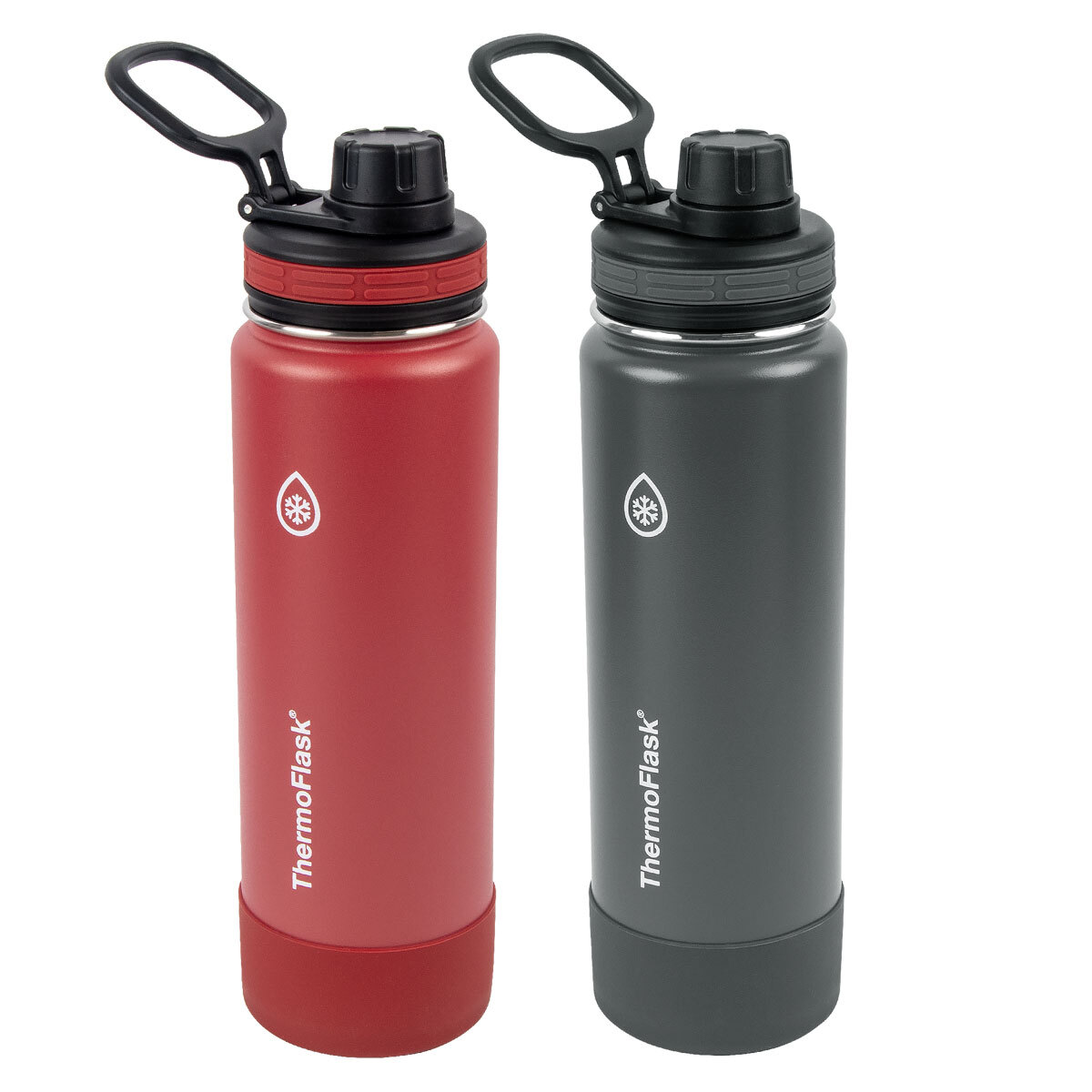 ThermoFlask Autospout Stainless Steel Double Wall Vacuum Insulated 710ml Bottles, 2 Pack in Red and Grey