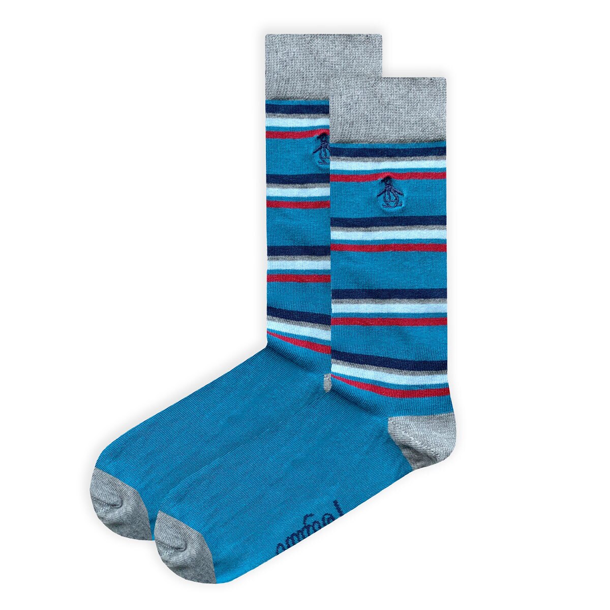 Original Penguin Men's Striped Socks, 6 Pack in Teal, Navy and Red