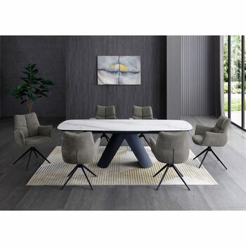 Indus Valley Capri Ceramic Extending Dining Table + 6 Grey Chairs, Seats 6-8