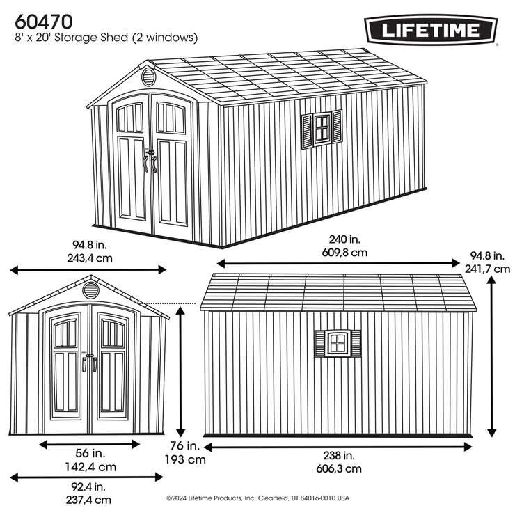Lifetime 8ft x 20ft (2.4 x 6.1m) Storage Shed - Model 60470