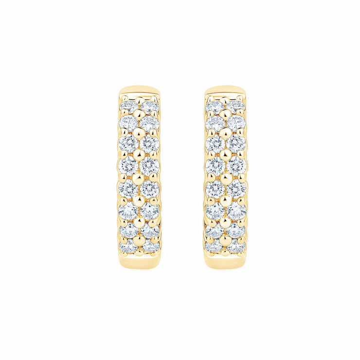 0.30ctw Round Brilliant Cut Diamond Double Row Hoop Earrings, 14ct Yellow Gold 0.30ctw Round Brilliant Cut Diamond Double Row Hoop Earrings, 14ct Yellow Gold