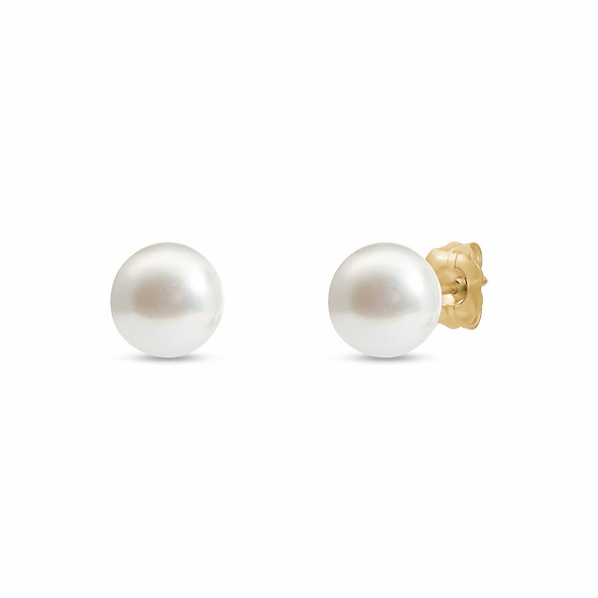 8-8.5mm Cultured Freshwater White Pearl Earrings, 14ct Yellow Gold 8-8.5mm Cultured Freshwater White Pearl Earrings, 14ct Yellow Gold