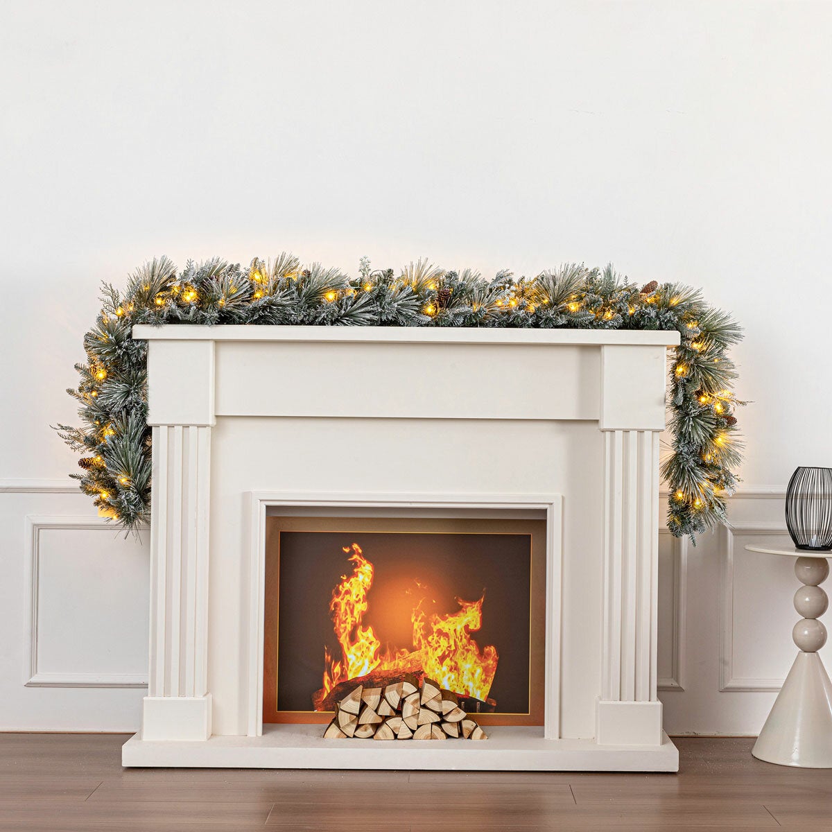 9ft Pre-Lit Flocked Garland With Twinkle LED Lights 9ft Pre-Lit Flocked Garland With Twinkle LED Lights