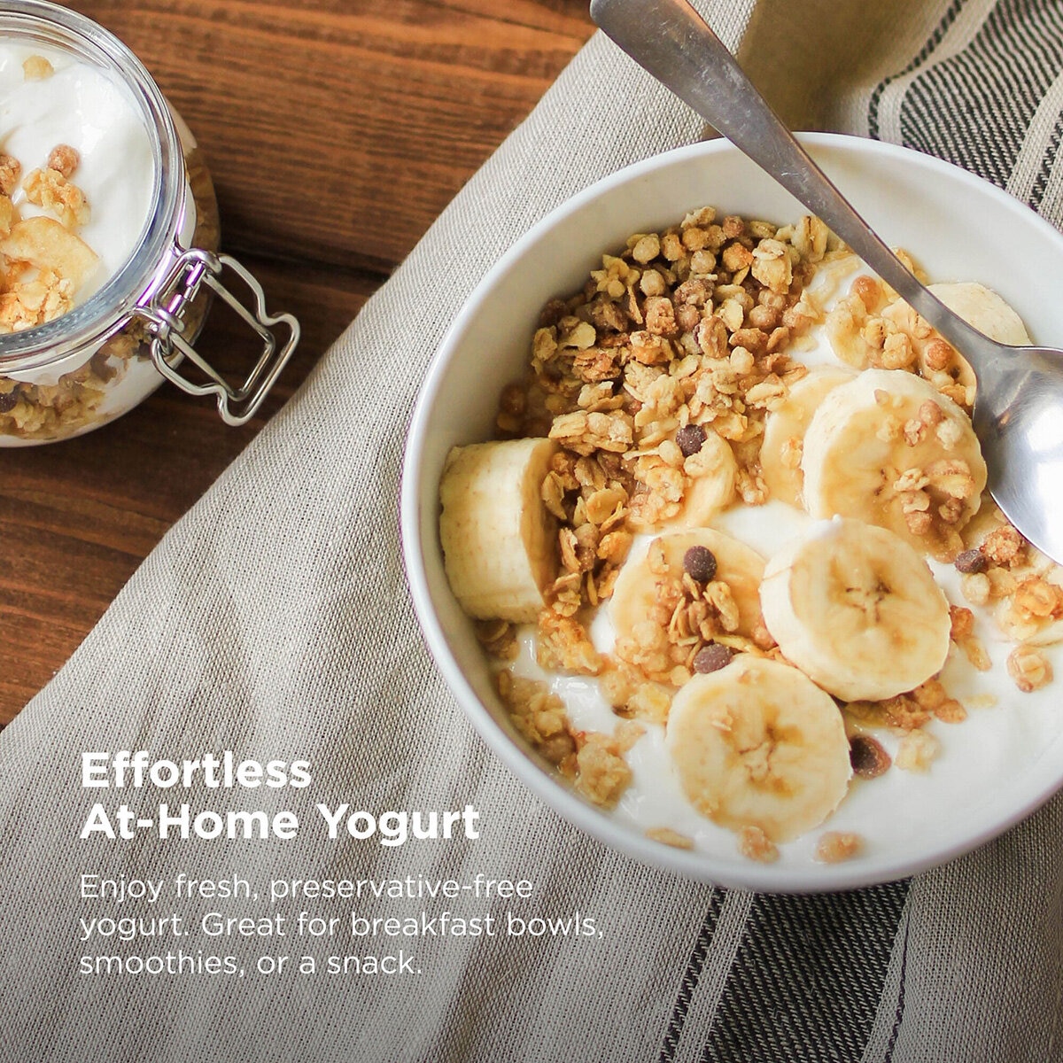 Lifestyle image showing effortless at home yogurt Lifestyle image showing effortless at home yogurt