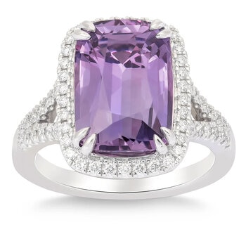 Cushion Cut Purple Sapphire & 0.45ctw Diamond Halo Ring, Platinum