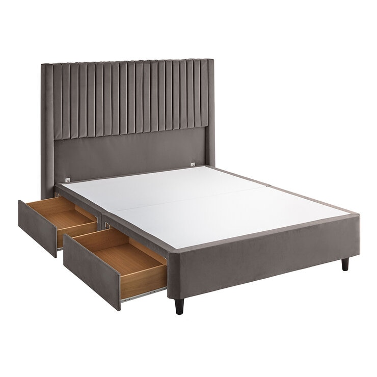 Silentnight Velvet 4 Drawer Divan Base with Slumber Headboard in Charcoal & 3 Sizes