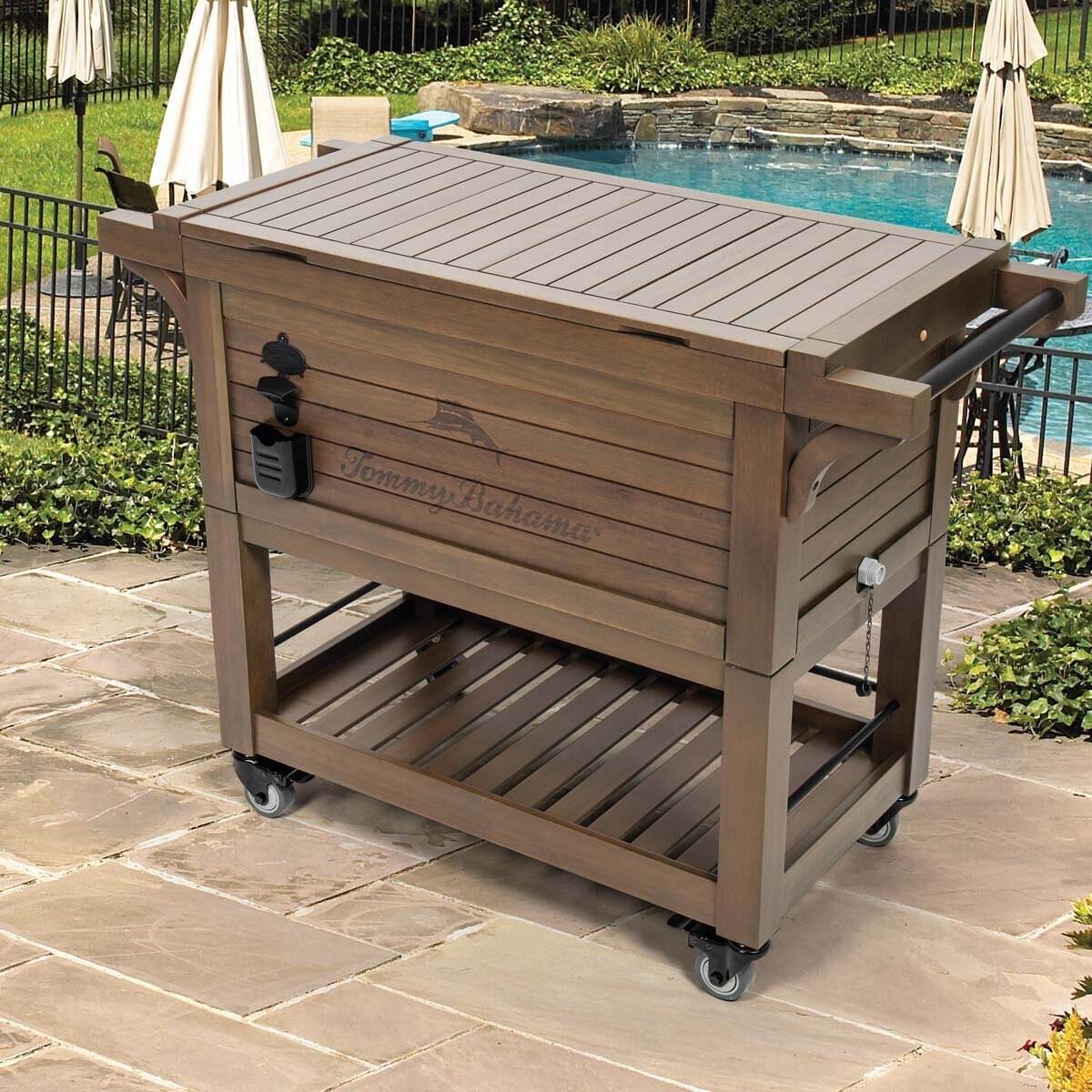 Tommy Bahama 100QT Rolling Wood Cooler | Costco UK