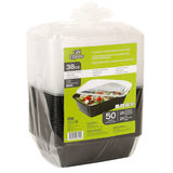 Café Express Black Plastic Containers Clear Lids Stacked 50 Pack