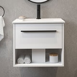 Close up front facing lifestyle of OVE Camila 610mm in matte white