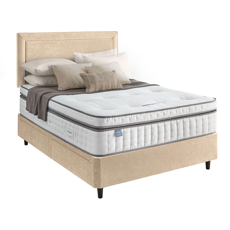 Silentnight Velvet 4 Drawer Divan Base with Malvern Headboard in Almond in 3 Sizes