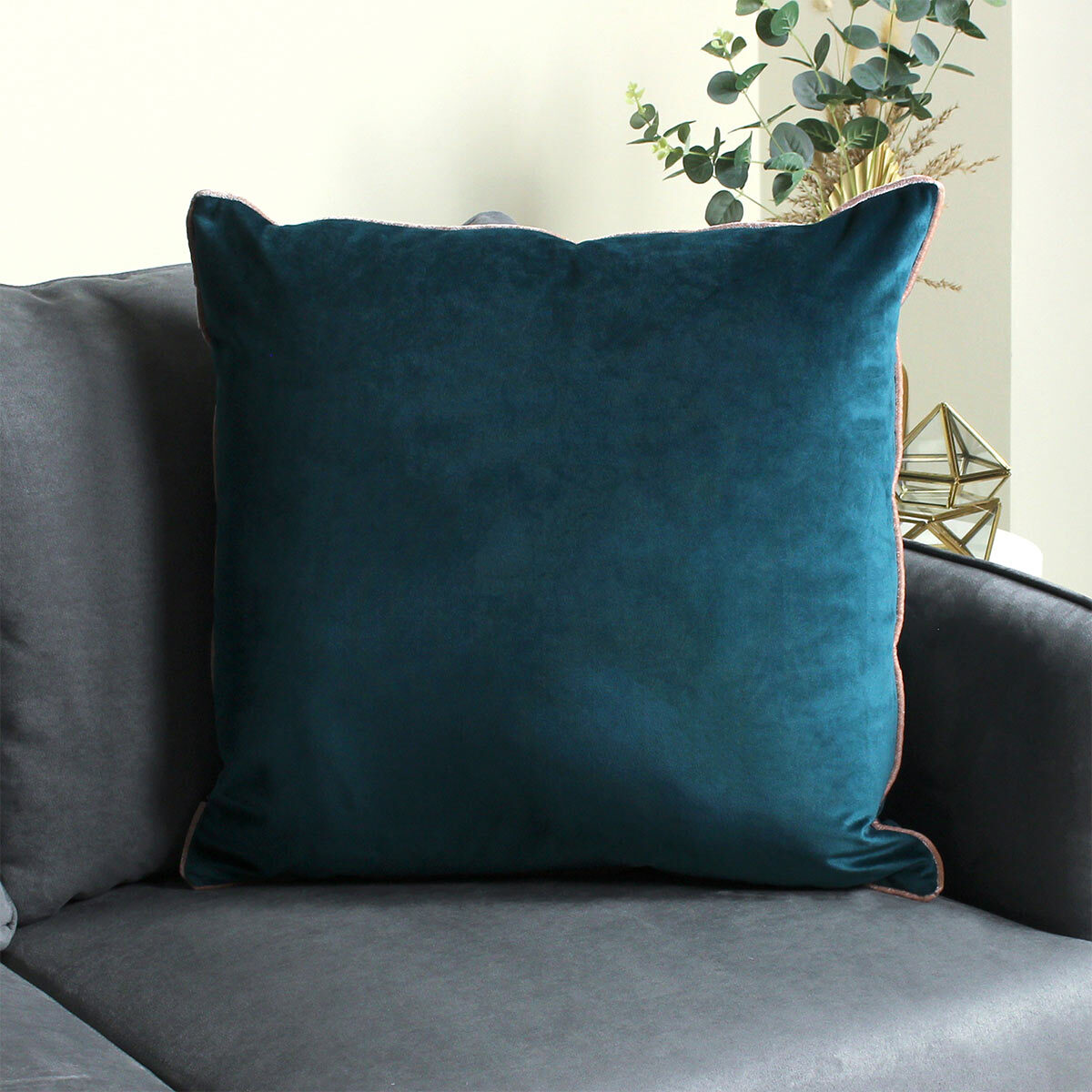 Gala Teal Large Piped Velvet Cushion, 2 Pack Costco UK