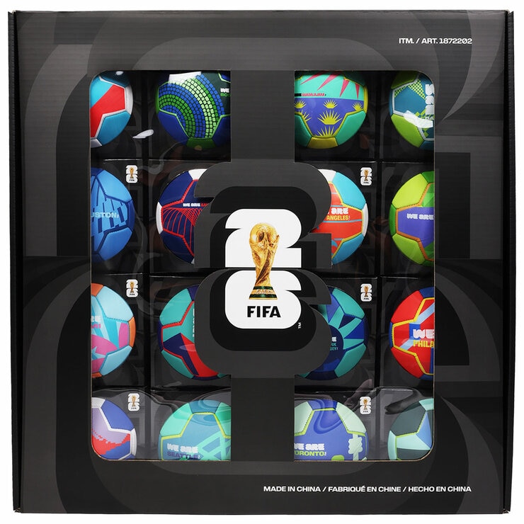 Lifestyle image showing the FIFA World Cup 2026 Host City Footballs, boxed