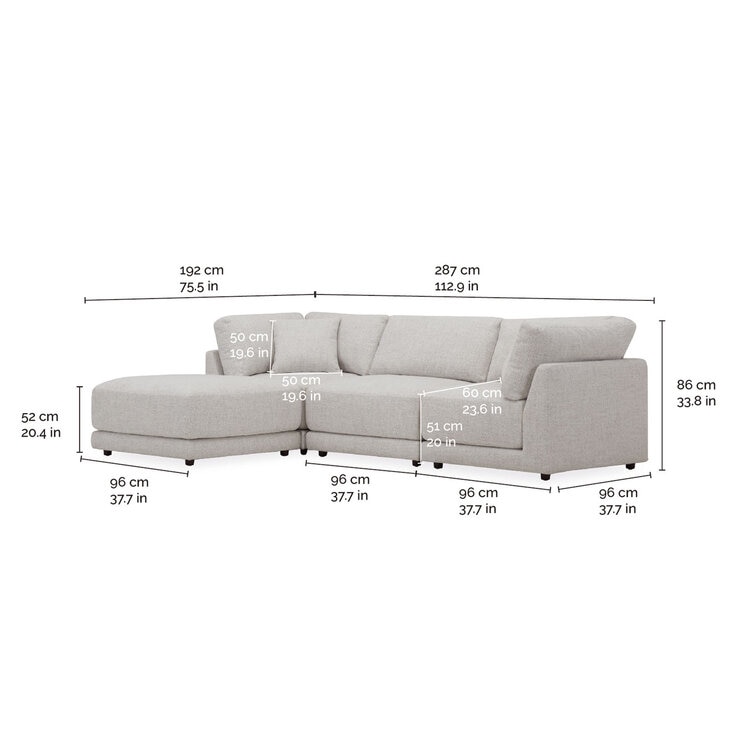 Aiden & Ivy Dayna Grey Fabric 4 Piece Modular Sofa