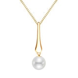 8-8.5mm Cultured Freshwater White Pearl Drop Pendant, 14ct Yellow Gold
