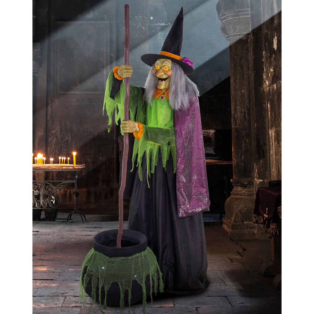 Stirring Witch with couldron on background