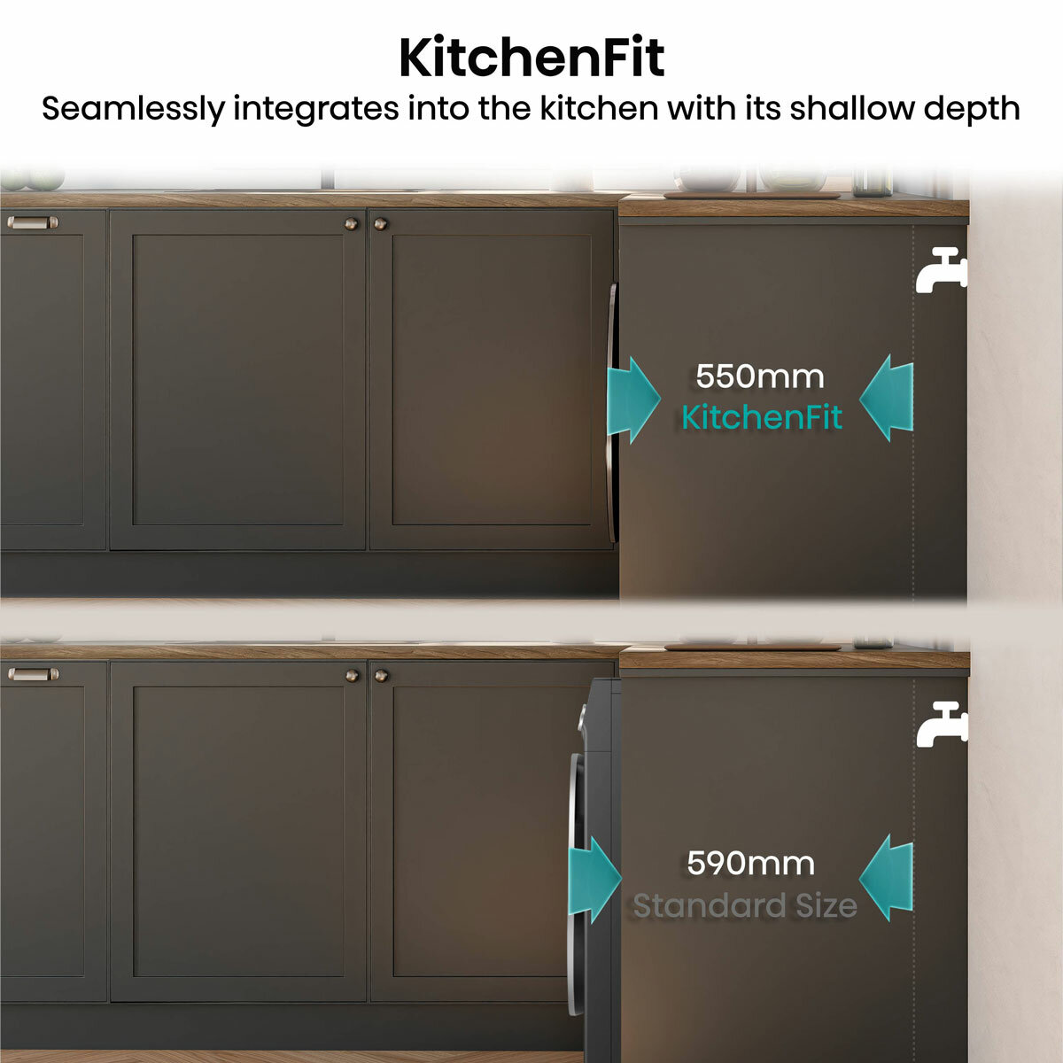 Hisense KitchenFit 5i Series WF5I1045BBQ, 10.5kg Washing Machine, A Rated in Black