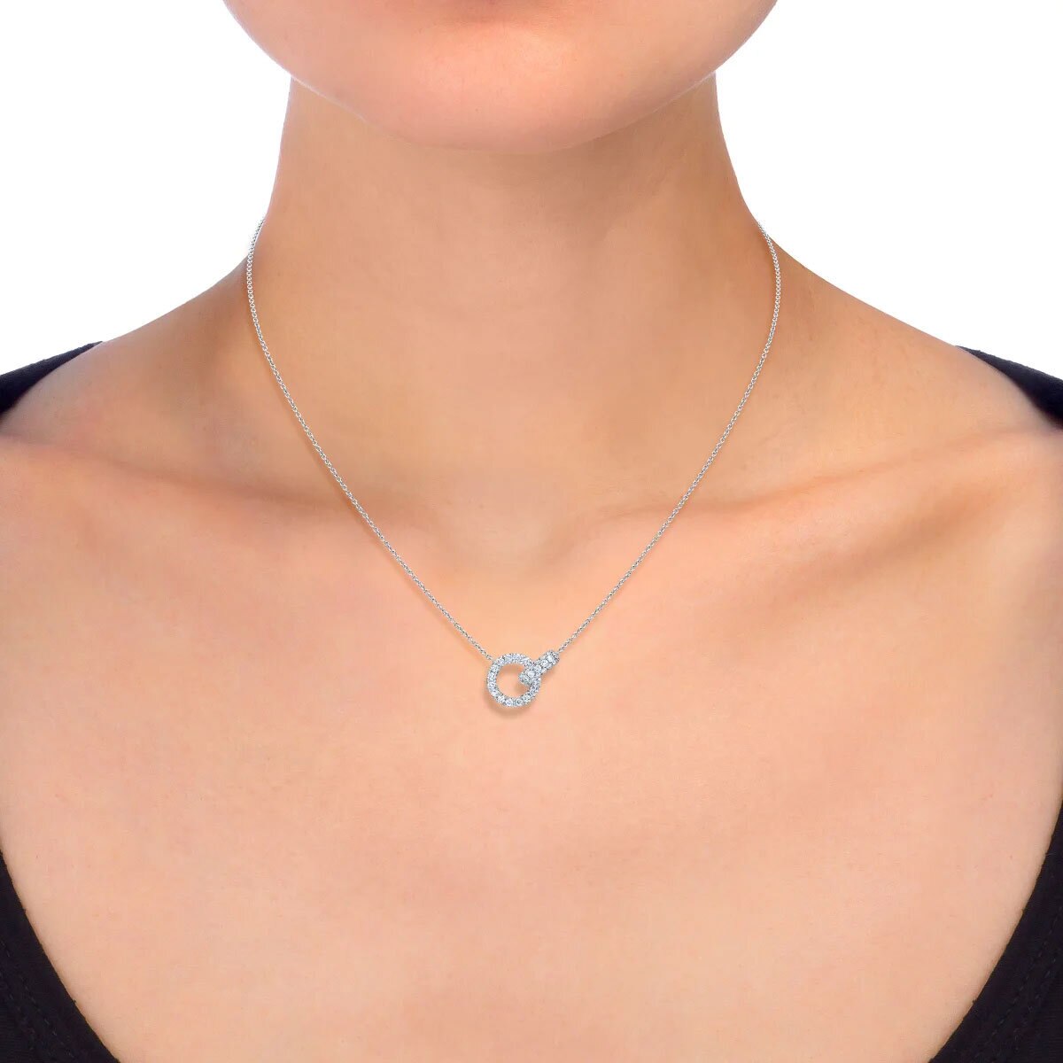 0.50ctw Round Brilliant Cut Diamond Interlocking Circle Necklace, 14ct White Gold