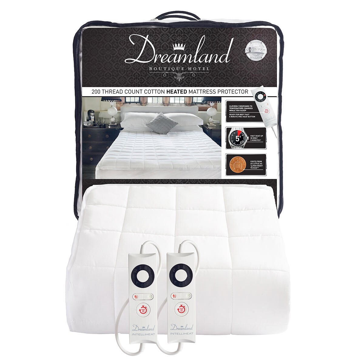 Dreamland Boutique Hotel 200TC Heated Cotton Mattress Protector, Super