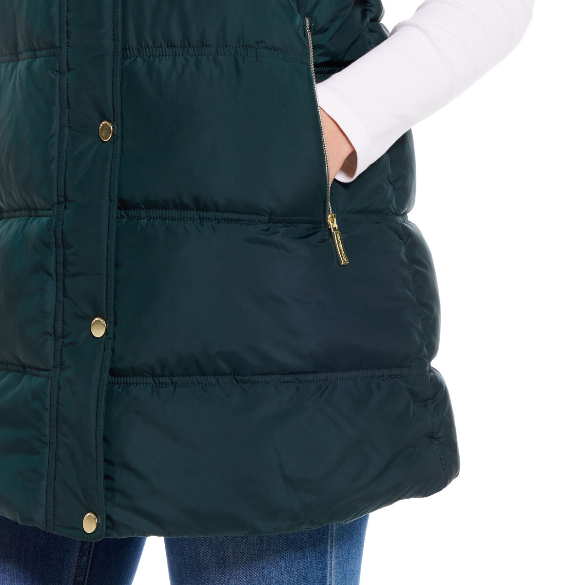 Weatherproof Ladies Hooded Long Gilet in Green Costco UK