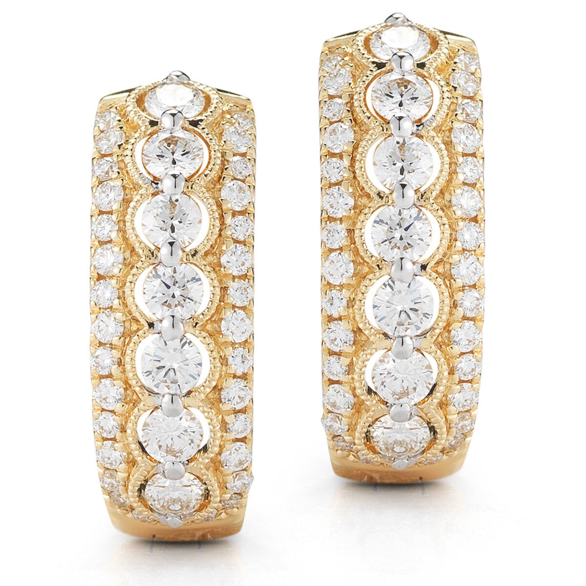 0.80ctw Round Brilliant Cut Diamond Hoop Earrings, 18ct Yellow Gold