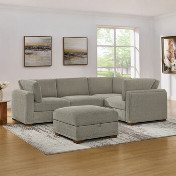 Thomasville Taylor Taupe Fabric Sofa with Storage Ottoman
