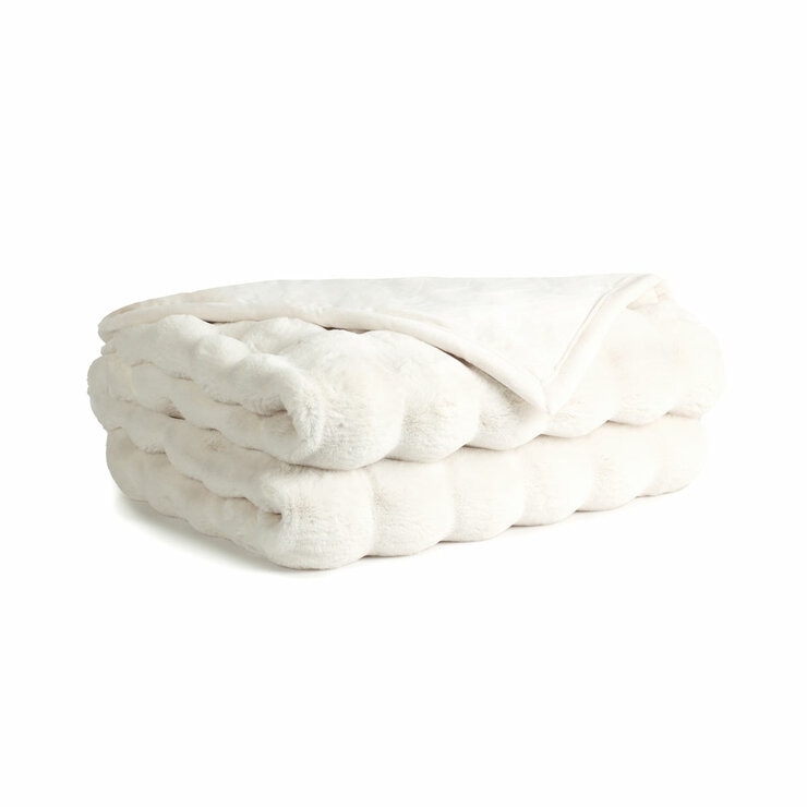 House & Home Faux Fur White Bubble Throw, 152 x 177 cm