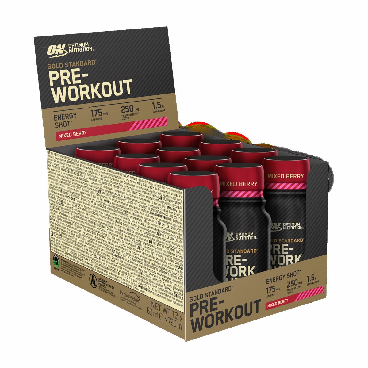 Optimum Nutrition Gold Standard, Pre-workout shots Mixed Berries, 2 x 12 x 60ml