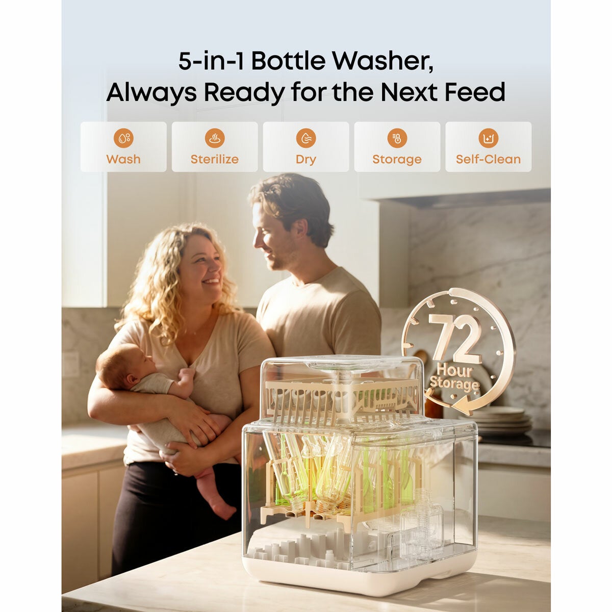 Lifestyle image showing 5 in 1 bottle washer
