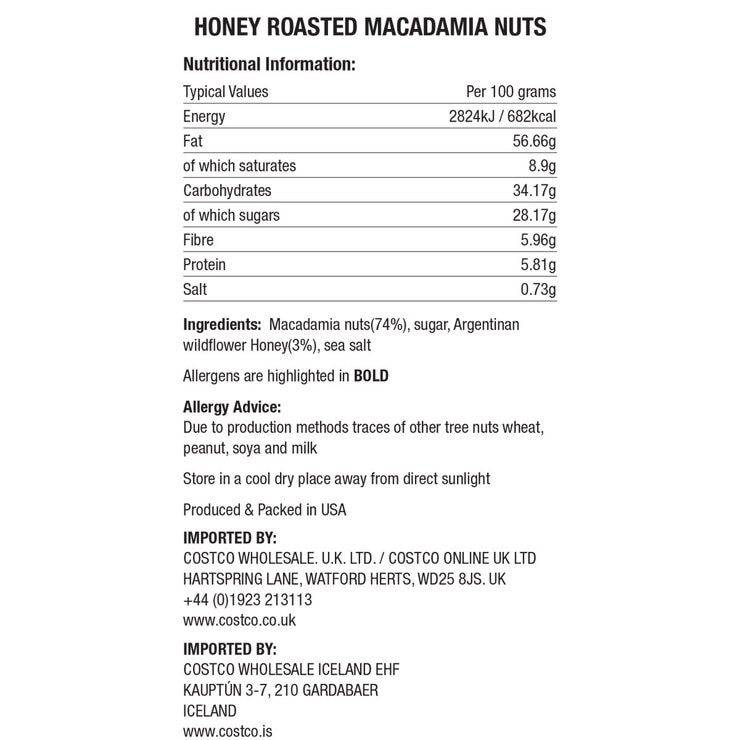 Kirkland Signature Honey Roasted Macadamia Nuts, 680g Costco UK